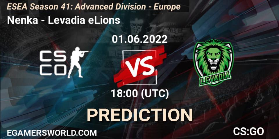 Prognose für das Spiel Nenka VS Levadia eLions. 01.06.2022 at 18:00. Counter-Strike (CS2) - ESEA Season 41: Advanced Division - Europe