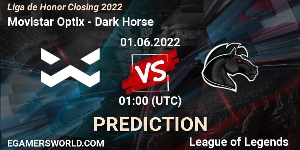 Prognose für das Spiel Movistar Optix VS Dark Horse. 01.06.22. LoL - Liga de Honor Closing 2022