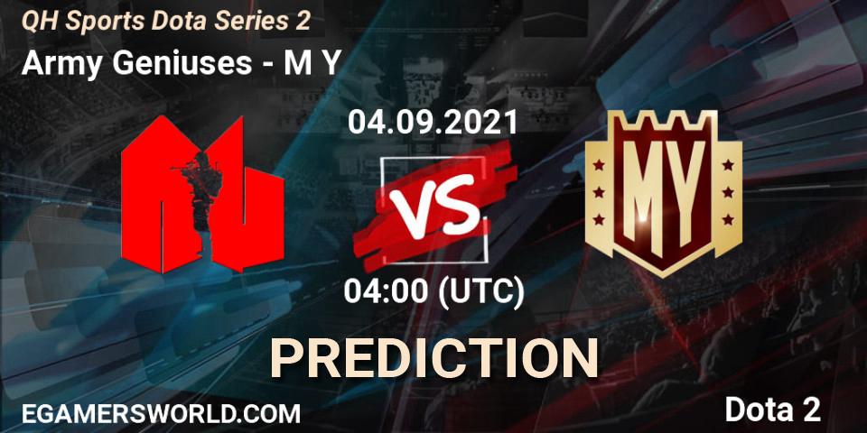 Prognose für das Spiel Army Geniuses VS M Y. 07.09.2021 at 10:03. Dota 2 - QH Sports Dota Series 2