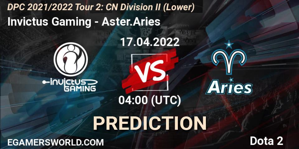 Prognose für das Spiel Invictus Gaming VS Aster.Aries. 17.04.22. Dota 2 - DPC 2021/2022 Tour 2: CN Division II (Lower)