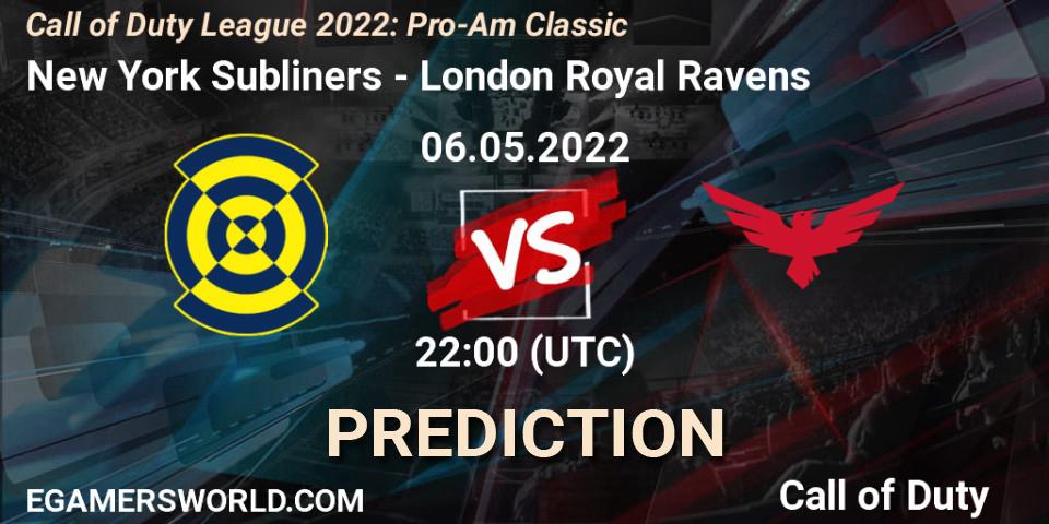 Prognose für das Spiel New York Subliners VS London Royal Ravens. 06.05.2022 at 22:00. Call of Duty - Call of Duty League 2022: Pro-Am Classic