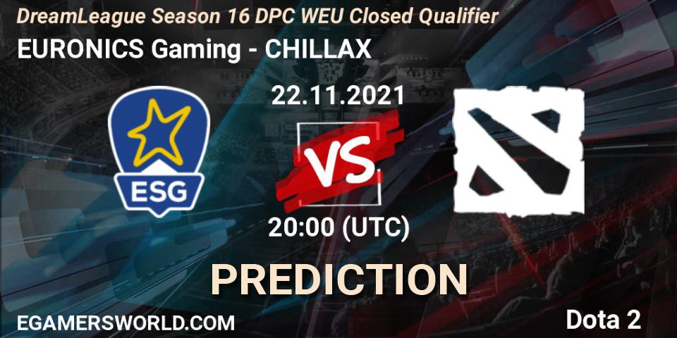 Prognose für das Spiel EURONICS Gaming VS CHILLAX. 22.11.2021 at 21:05. Dota 2 - DPC 2022 Season 1: Euro - Closed Qualifier (DreamLeague Season 16)