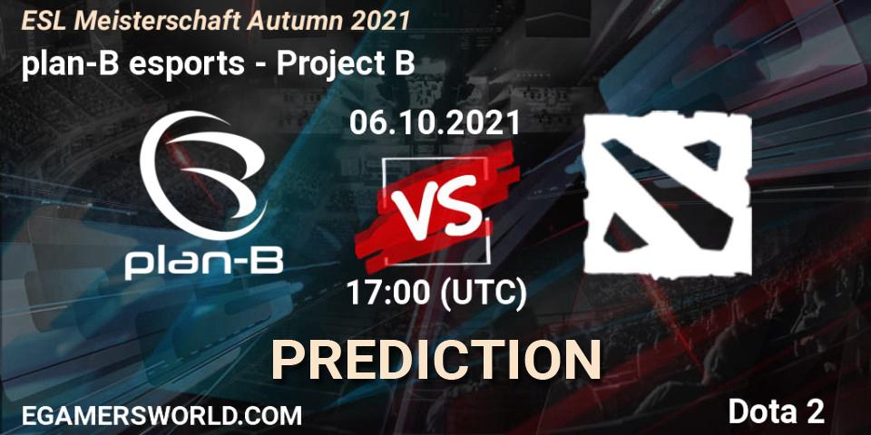 Prognose für das Spiel plan-B esports VS Project B. 04.10.2021 at 19:02. Dota 2 - ESL Meisterschaft Autumn 2021