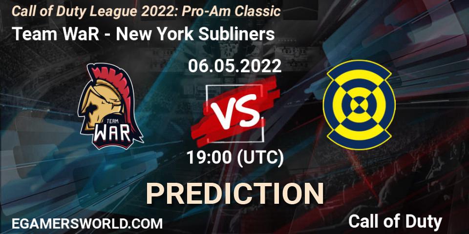 Prognose für das Spiel Team WaR VS New York Subliners. 06.05.22. Call of Duty - Call of Duty League 2022: Pro-Am Classic