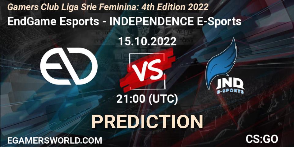 Prognose für das Spiel EndGame Esports VS INDEPENDENCE E-Sports. 15.10.22. CS2 (CS:GO) - Gamers Club Liga Série Feminina: 4th Edition 2022