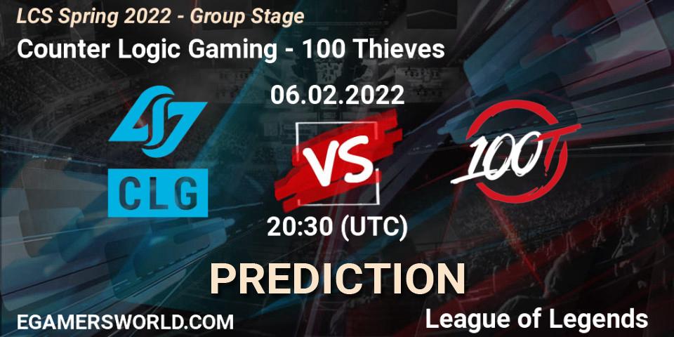 Prognose für das Spiel Counter Logic Gaming VS 100 Thieves. 06.02.22. LoL - LCS Spring 2022 - Group Stage