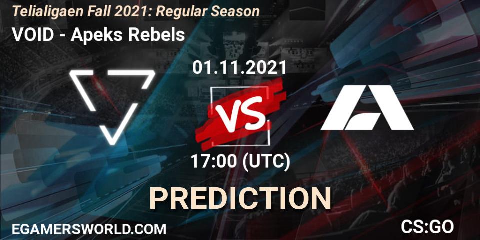 Prognose für das Spiel VOID VS Apeks Rebels. 01.11.21. CS2 (CS:GO) - Telialigaen Fall 2021: Regular Season