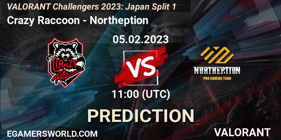 Prognose für das Spiel Crazy Raccoon VS Northeption. 05.02.23. VALORANT - VALORANT Challengers 2023: Japan Split 1