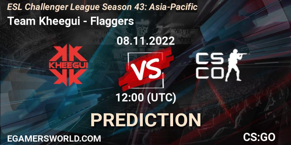 Prognose für das Spiel Team Kheegui VS Flaggers. 08.11.2022 at 12:00. Counter-Strike (CS2) - ESL Challenger League Season 43: Asia-Pacific