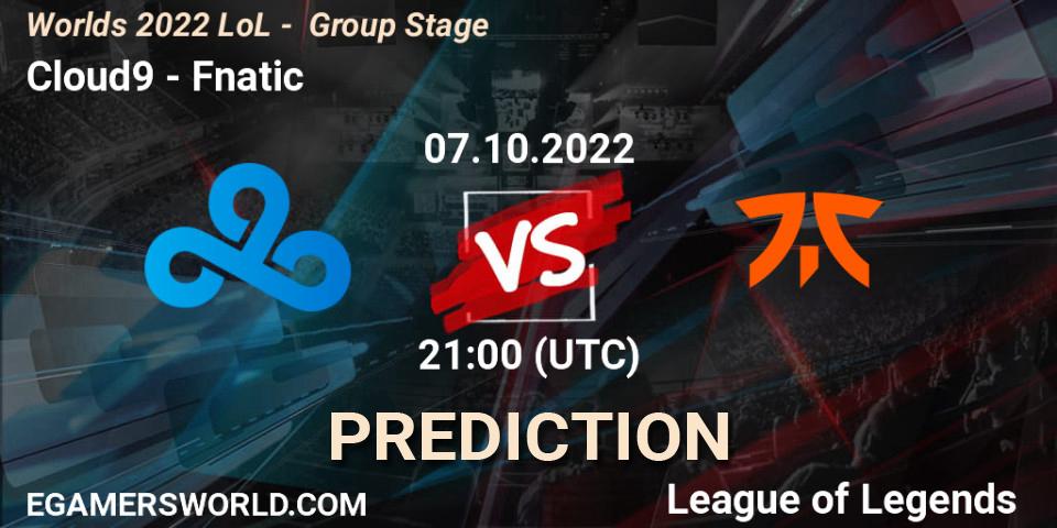 Prognose für das Spiel Cloud9 VS Fnatic. 07.10.22. LoL - Worlds 2022 LoL - Group Stage