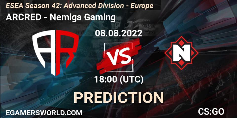 Prognose für das Spiel ARCRED VS Nemiga Gaming. 12.09.22. CS2 (CS:GO) - ESEA Season 42: Advanced Division - Europe