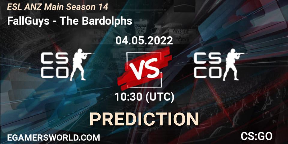 Prognose für das Spiel FallGuys VS The Bardolphs. 04.05.2022 at 10:30. Counter-Strike (CS2) - ESL ANZ Main Season 14