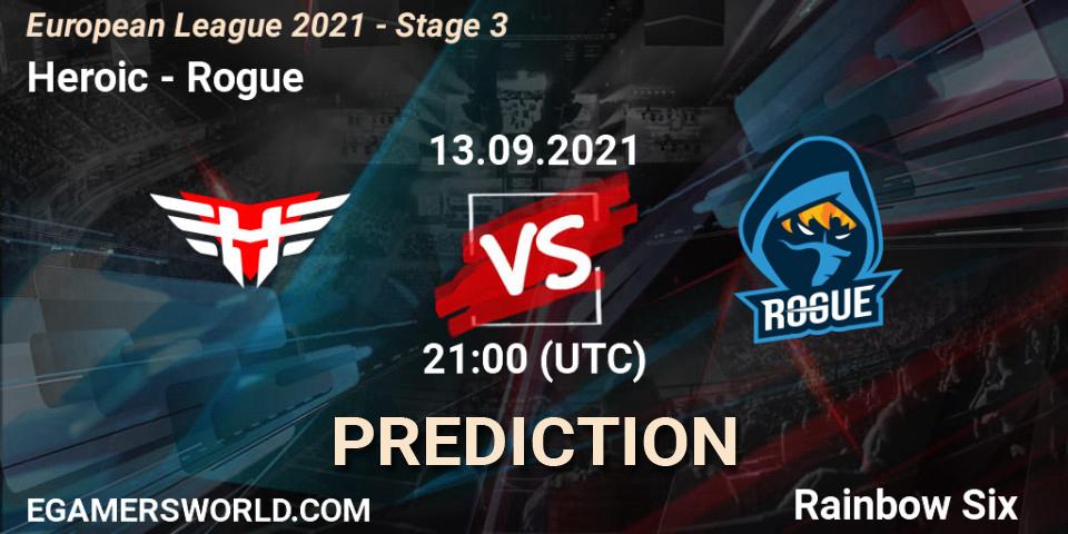 Prognose für das Spiel Heroic VS Rogue. 13.09.21. Rainbow Six - European League 2021 - Stage 3