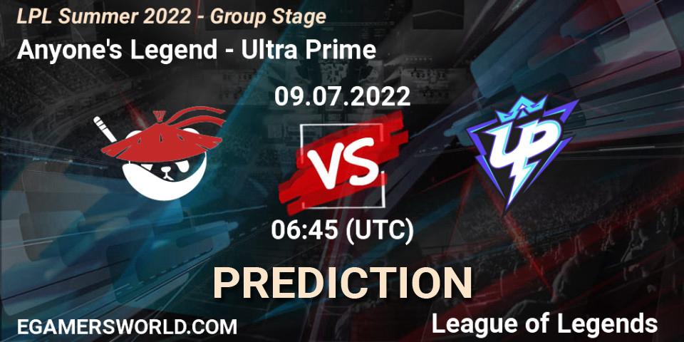 Prognose für das Spiel Anyone's Legend VS Ultra Prime. 09.07.22. LoL - LPL Summer 2022 - Group Stage
