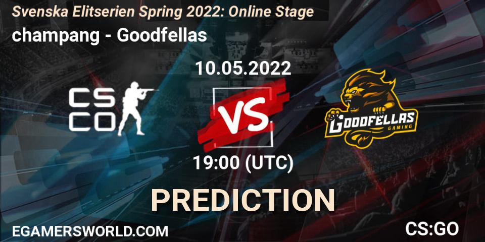 Prognose für das Spiel champang VS Goodfellas. 10.05.22. CS2 (CS:GO) - Svenska Elitserien Spring 2022: Online Stage