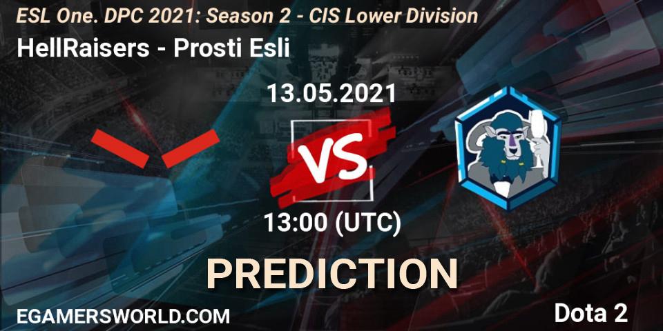 Prognose für das Spiel HellRaisers VS Prosti Esli. 13.05.2021 at 12:55. Dota 2 - ESL One. DPC 2021: Season 2 - CIS Lower Division