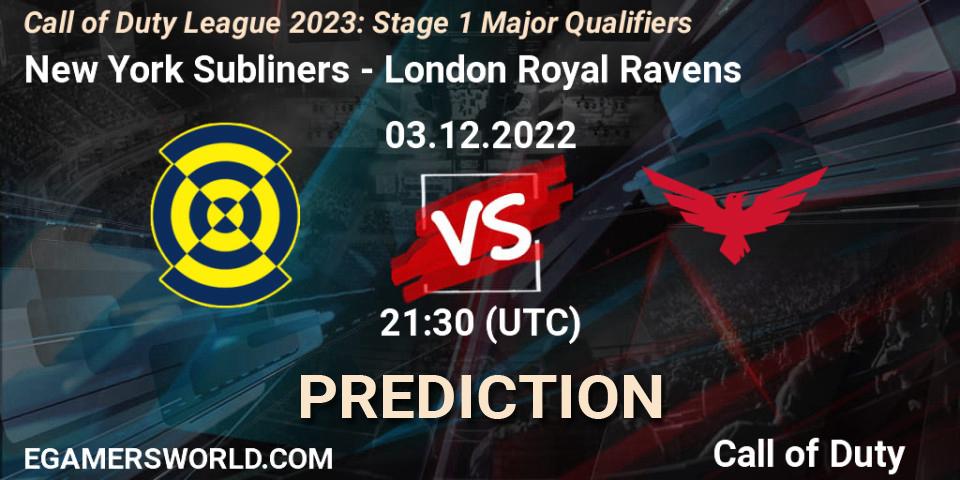 Prognose für das Spiel New York Subliners VS London Royal Ravens. 03.12.2022 at 21:30. Call of Duty - Call of Duty League 2023: Stage 1 Major Qualifiers