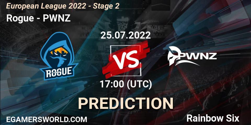 Prognose für das Spiel Rogue VS PWNZ. 25.07.2022 at 17:00. Rainbow Six - European League 2022 - Stage 2