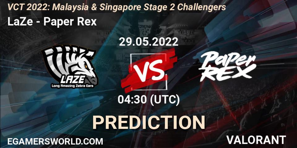 Prognose für das Spiel LaZe VS Paper Rex. 29.05.2022 at 04:30. VALORANT - VCT 2022: Malaysia & Singapore Stage 2 Challengers