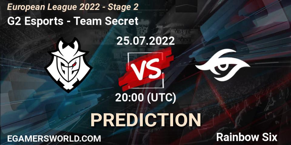 Prognose für das Spiel G2 Esports VS Team Secret. 25.07.22. Rainbow Six - European League 2022 - Stage 2