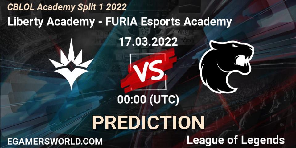 Prognose für das Spiel Liberty Academy VS FURIA Esports Academy. 17.03.2022 at 00:00. LoL - CBLOL Academy Split 1 2022
