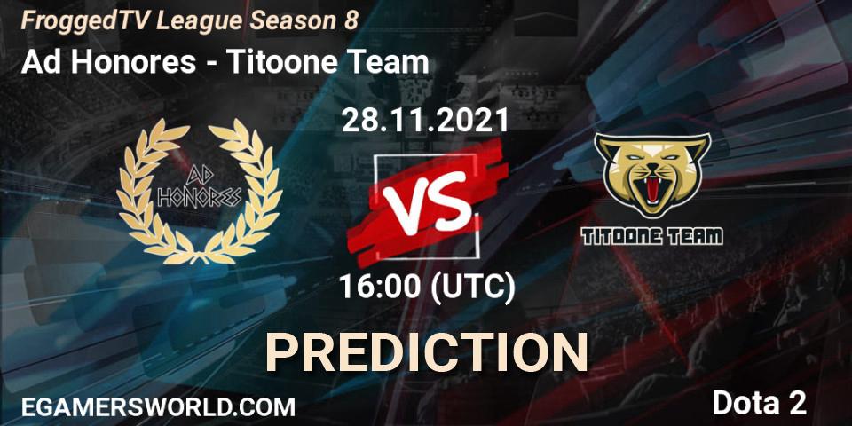 Prognose für das Spiel Ad Honores VS Titoone Team. 28.11.2021 at 16:01. Dota 2 - FroggedTV League Season 8
