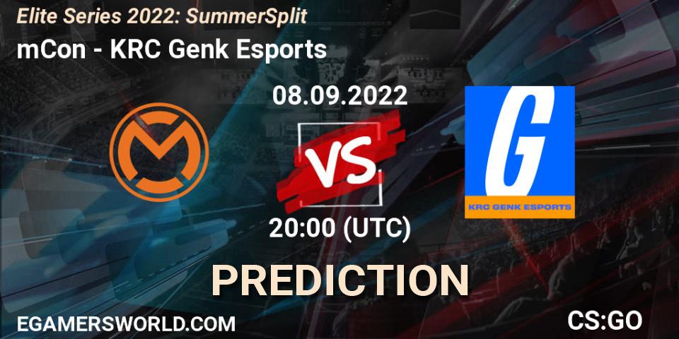 Prognose für das Spiel mCon VS KRC Genk Esports. 08.09.2022 at 20:00. Counter-Strike (CS2) - Elite Series 2022: Summer Split