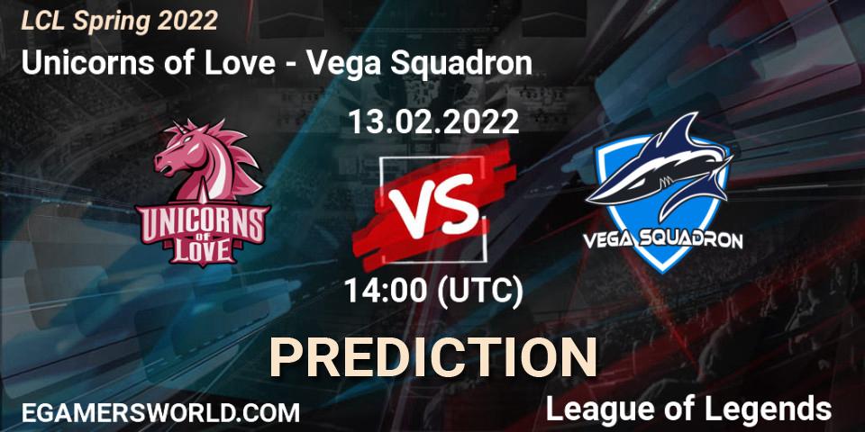 Prognose für das Spiel Unicorns of Love VS Vega Squadron. 13.02.22. LoL - LCL Spring 2022