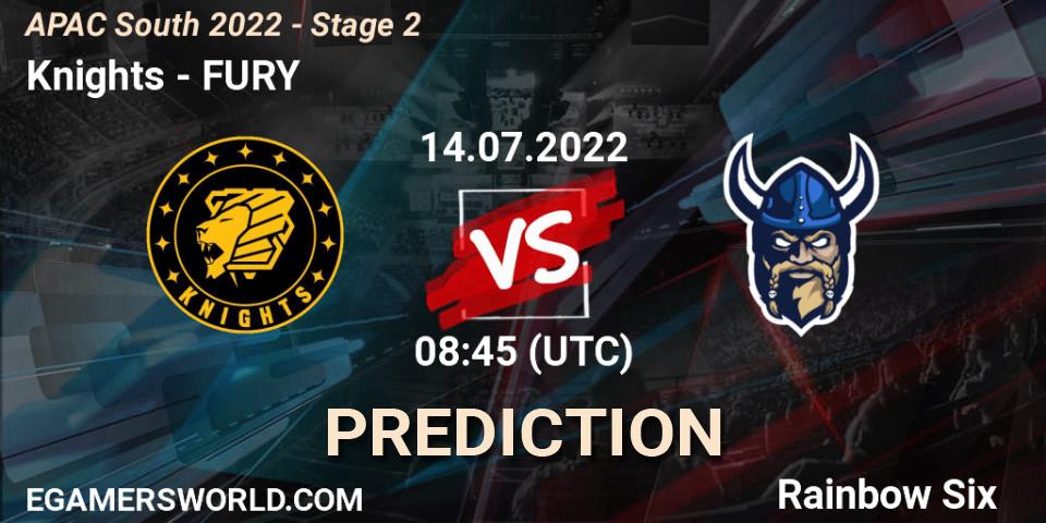 Prognose für das Spiel Knights VS FURY. 14.07.2022 at 08:45. Rainbow Six - APAC South 2022 - Stage 2