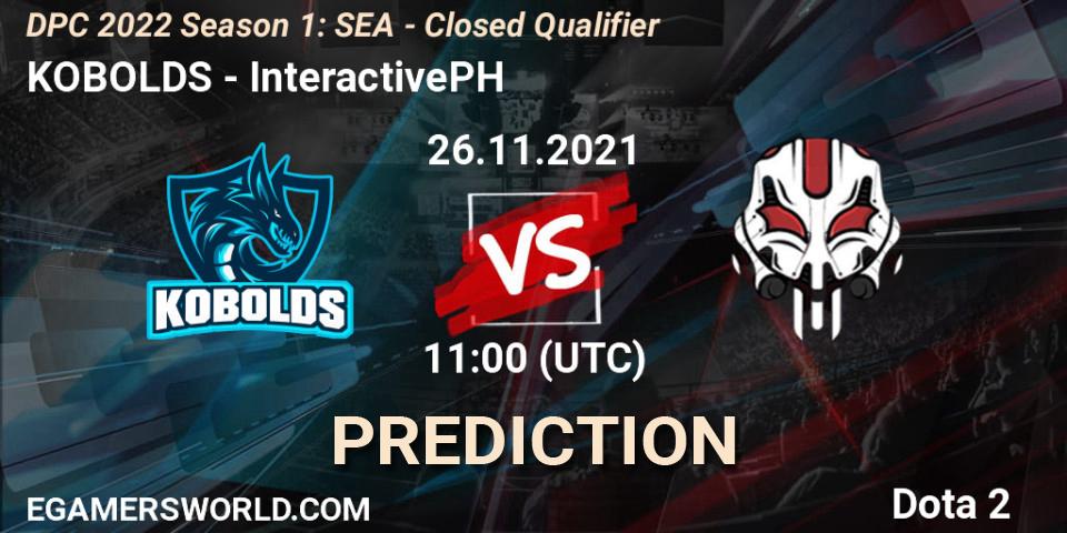 Prognose für das Spiel KOBOLDS VS InteractivePH. 26.11.2021 at 10:47. Dota 2 - DPC 2022 Season 1: SEA - Closed Qualifier