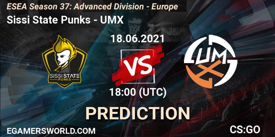 Prognose für das Spiel Sissi State Punks VS UMX. 18.06.2021 at 18:00. Counter-Strike (CS2) - ESEA Season 37: Advanced Division - Europe