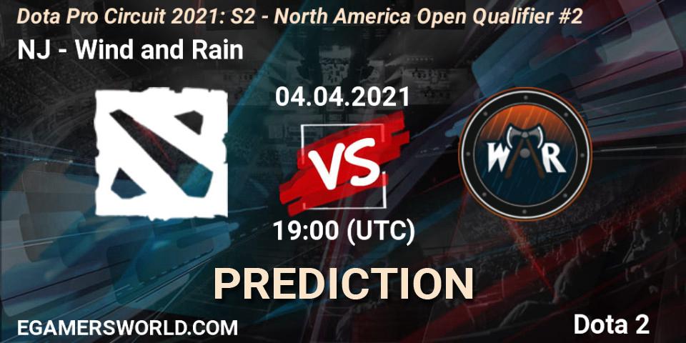 Prognose für das Spiel NJ VS Wind and Rain. 04.04.21. Dota 2 - Dota Pro Circuit 2021: S2 - North America Open Qualifier #2