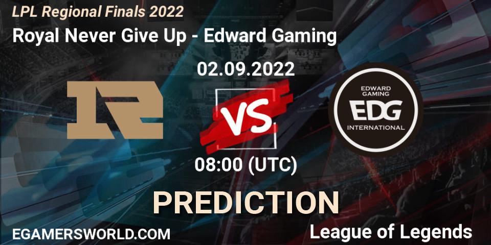 Prognose für das Spiel Royal Never Give Up VS Edward Gaming. 02.09.22. LoL - LPL Regional Finals 2022