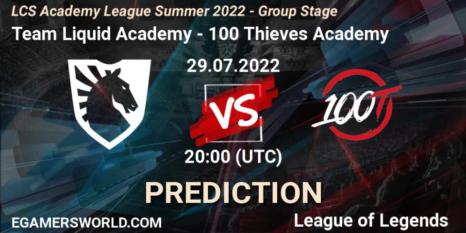 Prognose für das Spiel Team Liquid Academy VS 100 Thieves Academy. 29.07.2022 at 20:00. LoL - LCS Academy League Summer 2022 - Group Stage