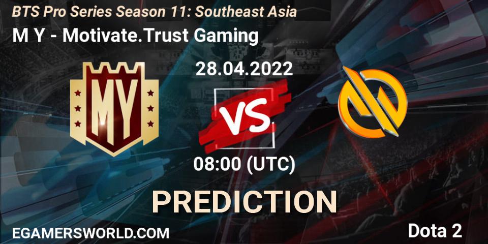 Prognose für das Spiel M Y VS Motivate.Trust Gaming. 28.04.2022 at 07:18. Dota 2 - BTS Pro Series Season 11: Southeast Asia