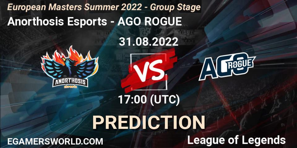 Prognose für das Spiel Anorthosis Esports VS AGO ROGUE. 31.08.2022 at 17:00. LoL - European Masters Summer 2022 - Group Stage