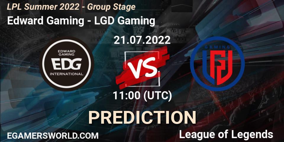 Prognose für das Spiel Edward Gaming VS LGD Gaming. 21.07.2022 at 12:00. LoL - LPL Summer 2022 - Group Stage