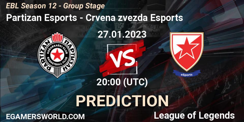 Prognose für das Spiel Partizan Esports VS Crvena zvezda Esports. 27.01.23. LoL - EBL Season 12 - Group Stage