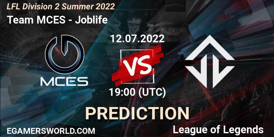 Prognose für das Spiel Team MCES VS Joblife. 12.07.22. LoL - LFL Division 2 Summer 2022