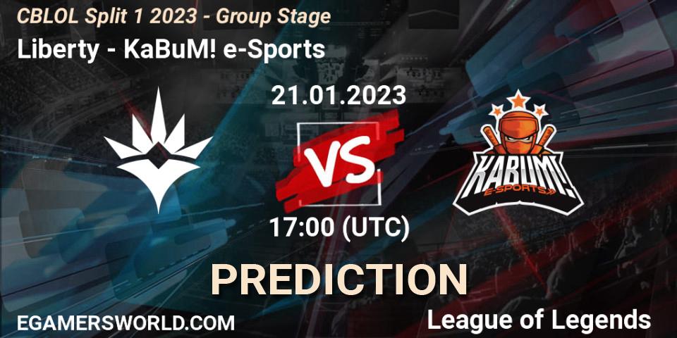 Prognose für das Spiel Liberty VS KaBuM! e-Sports. 21.01.2023 at 17:30. LoL - CBLOL Split 1 2023 - Group Stage
