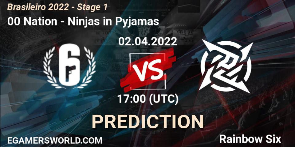 Prognose für das Spiel 00 Nation VS Ninjas in Pyjamas. 02.04.2022 at 17:00. Rainbow Six - Brasileirão 2022 - Stage 1