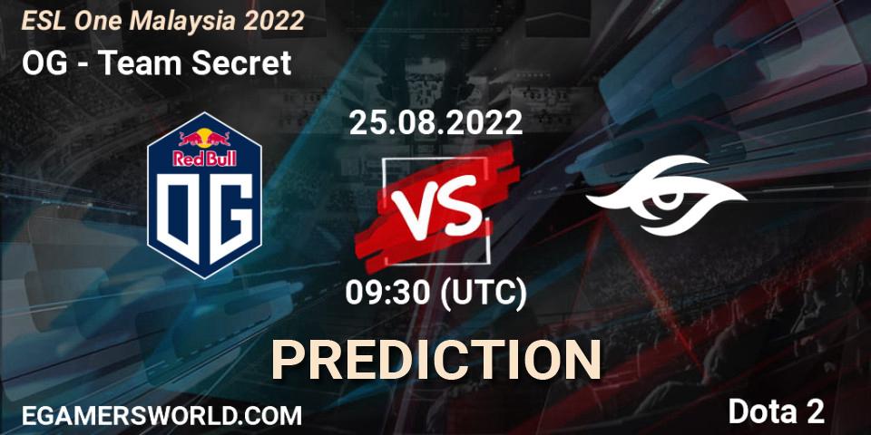 Prognose für das Spiel OG VS Team Secret. 25.08.22. Dota 2 - ESL One Malaysia 2022