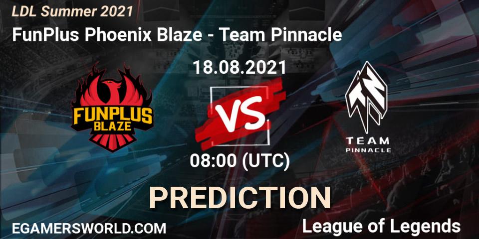 Prognose für das Spiel FunPlus Phoenix Blaze VS Team Pinnacle. 18.08.2021 at 08:00. LoL - LDL Summer 2021