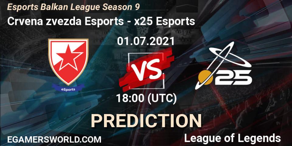 Prognose für das Spiel Crvena zvezda Esports VS x25 Esports. 01.07.2021 at 18:00. LoL - Esports Balkan League Season 9