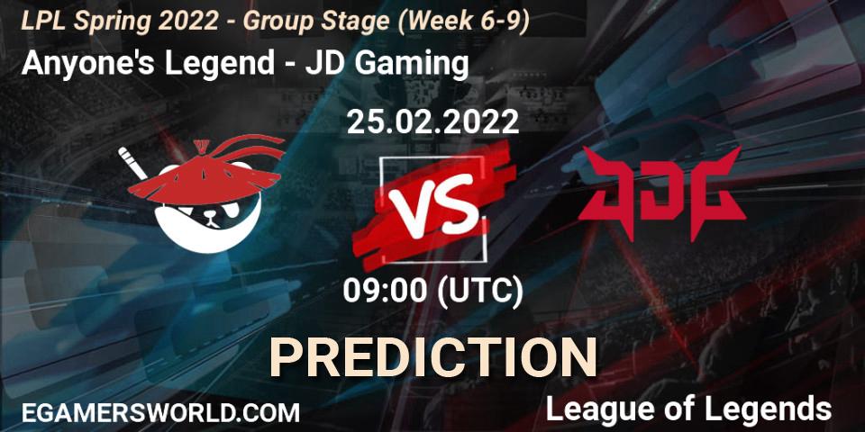 Prognose für das Spiel Anyone's Legend VS JD Gaming. 25.02.22. LoL - LPL Spring 2022 - Group Stage (Week 6-9)