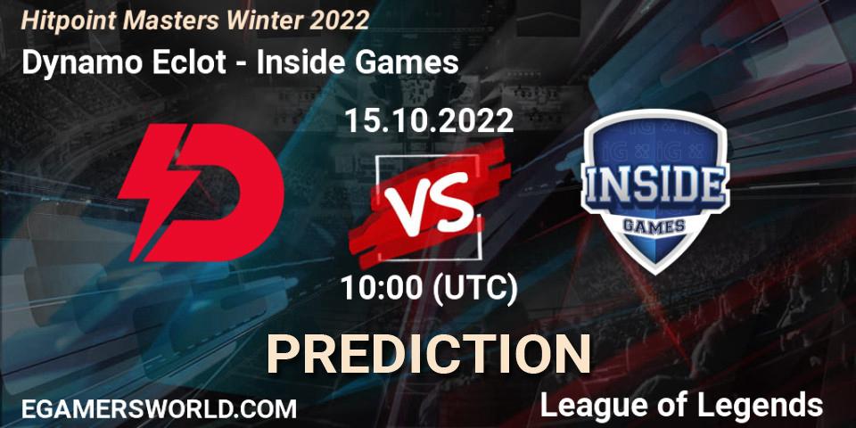 Prognose für das Spiel Dynamo Eclot VS Inside Games. 16.10.2022 at 11:00. LoL - Hitpoint Masters Winter 2022