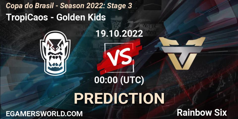 Prognose für das Spiel TropiCaos VS Golden Kids. 19.10.2022 at 00:00. Rainbow Six - Copa do Brasil - Season 2022: Stage 3