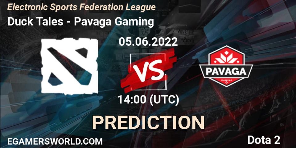 Prognose für das Spiel Duck Tales VS Pavaga Gaming. 06.06.2022 at 17:00. Dota 2 - Electronic Sports Federation League