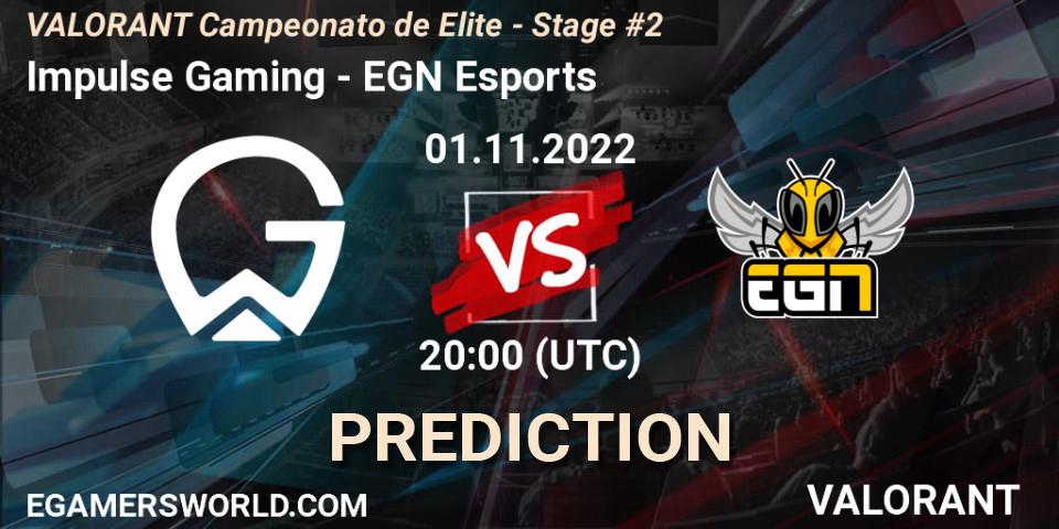 Prognose für das Spiel Impulse Gaming VS EGN Esports. 02.11.2022 at 20:00. VALORANT - VALORANT Campeonato de Elite - Stage #2