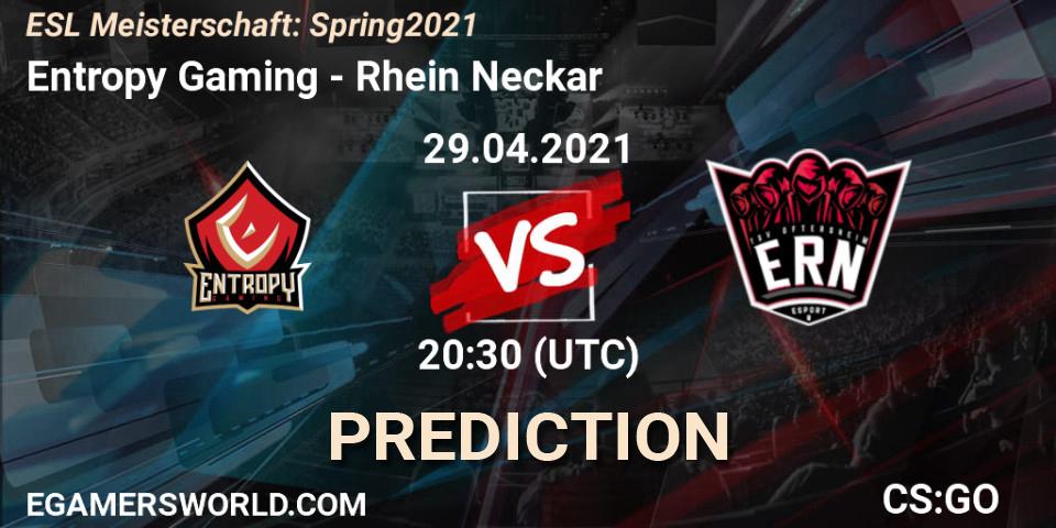 Prognose für das Spiel Entropy Gaming VS Rhein Neckar. 29.04.2021 at 20:30. Counter-Strike (CS2) - ESL Meisterschaft: Spring 2021